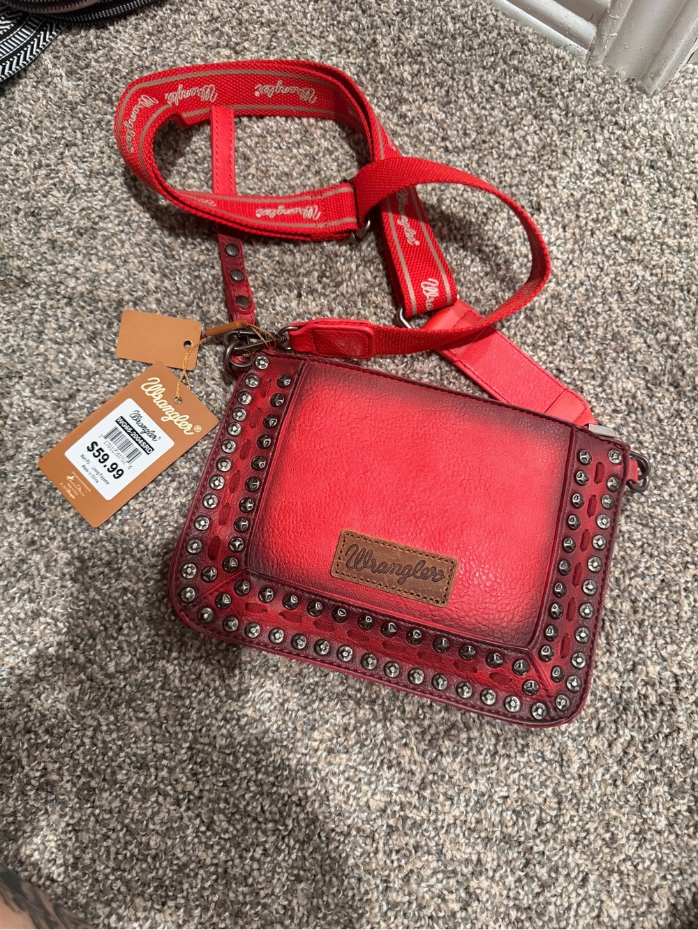 Wrangler Red Stud-Trim Crossbody with Branded Strap
